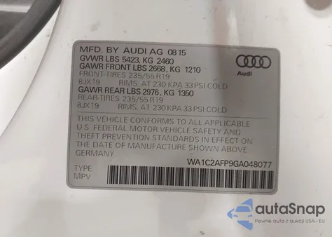 2016 Audi Q5 2.0T Premium z USA, uszkodzony, nr VIN WA1C2AFP9GA048077